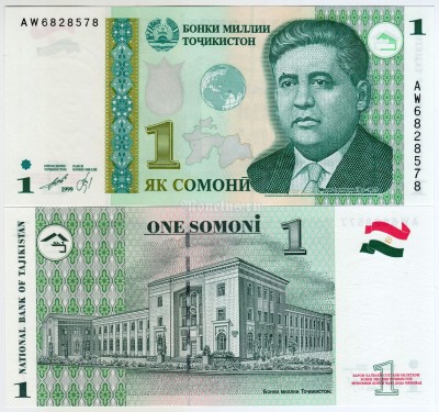 банкнота Таджикистан 1 сомони 1999 год