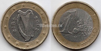 монета Ирландия 1 евро 2002 год