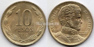 монета Чили 10 песо 1993 год