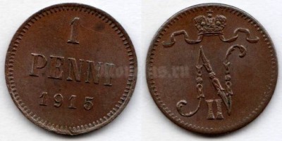 Монета русская Финляндия 1 пенни 1915 год