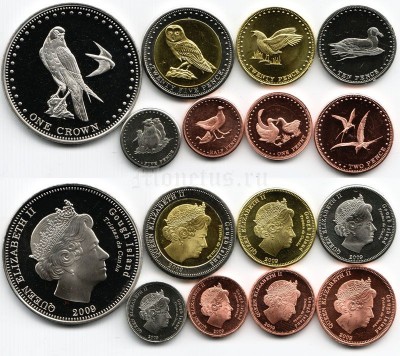 Остров Гоф набор из 8-ми монет животные
