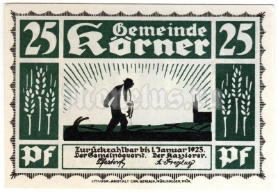 Нотгельд Германия 25 пфеннигов 1923 год Körner Кёрнер