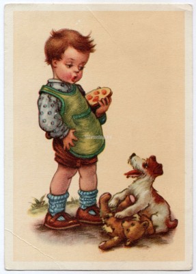 Открытка ГДР Германия Дети Мальчик с собакой, чистая
