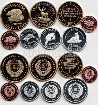 Республика Мордовия набор из 8-ми монетовидных жетонов 2013 года серии "Красная книга Мордовии" животные