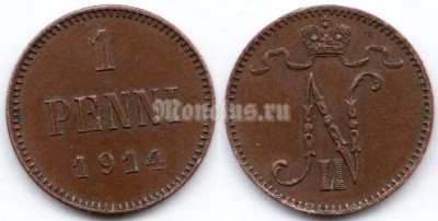 Монета Русская Финляндия 1 пенни 1914 год