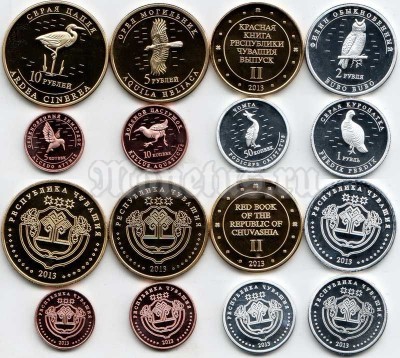Чувашская республика набор из 8-ми монетовидных жетонов 2013 года серии "Красная книга Чувашии" птицы