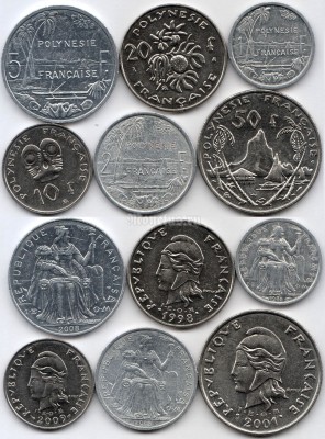 Французская Полинезия набор из 6-ти монет 1985-2009 год