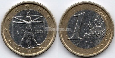 монета Италия 1 евро 2009 год